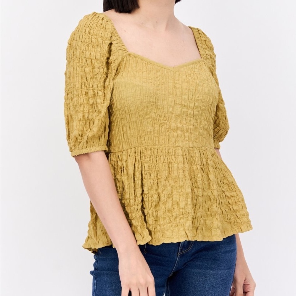 Vila ASOS Textured Puff Sleeve Peplum Short Sleeve Boho Top large best